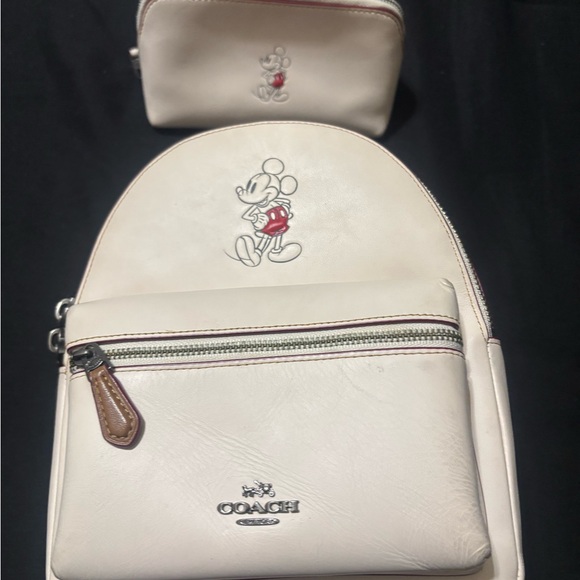 Coach Cream Backpack and Pouch with Mickey Mouse - Picture 1 of 8